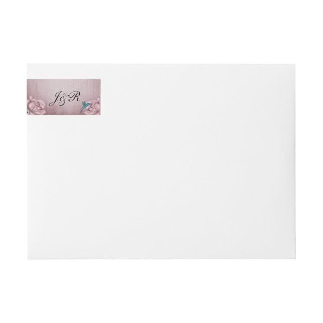 Pink Rose Hummingbird Wedding Wrap Around Label (Front)