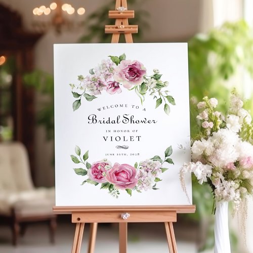 Pink Rose Hydrangea Floral Arch Bridal Shower Poster