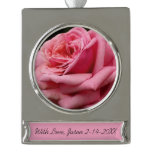Pink Rose I Pretty Floral Photography Silver Plated Banner Ornament