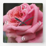 Pink Rose I Pretty Floral Photography Square Wall Clock