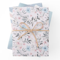 Pink Rose Ice Blue and White Pattern Wrapping Paper Sheets