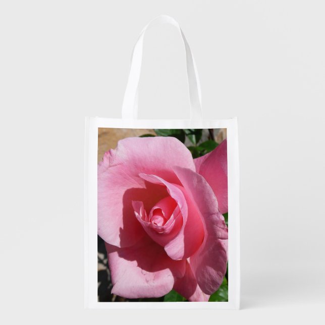 Pink Rose III Garden Floral Grocery Bag (Front)