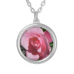 Pink Rose III Garden Floral Silver Plated Necklace