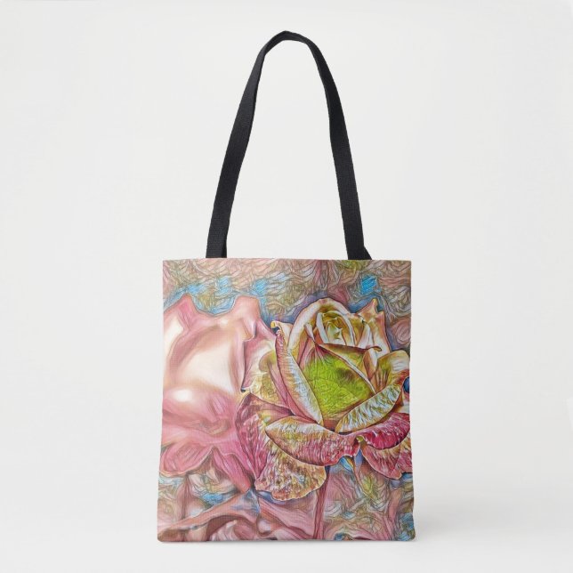 Pink Rose Illustration Art Tote Bag (Front)