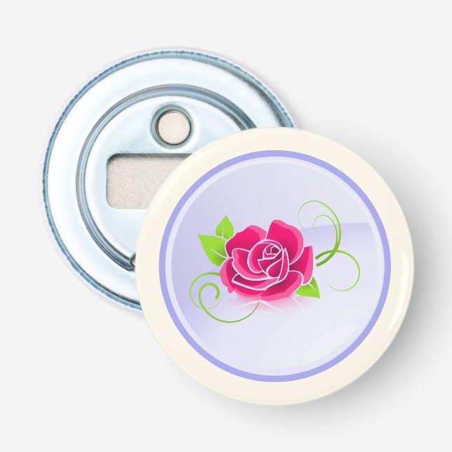 Pink Rose Illustration Bottle Opener (Front)