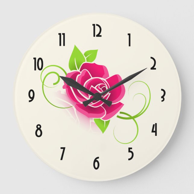 Pink Rose Illustration Large Clock (Front)