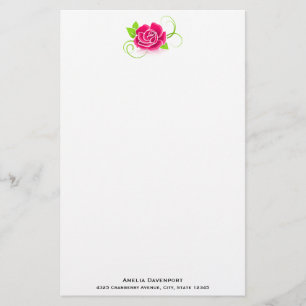 Pink Rose Illustration Stationery