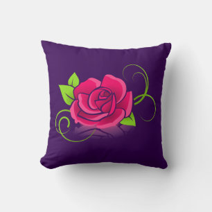 Pink Rose Illustration Throw Pillow