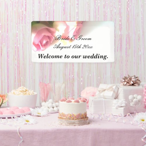 Pink rose image wedding welcome banner sign