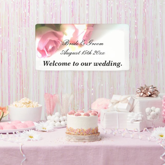 Pink rose image wedding welcome banner sign (Party)