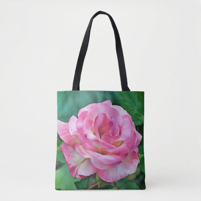 Pink Rose in a Garden Art Tote Bag (Front)
