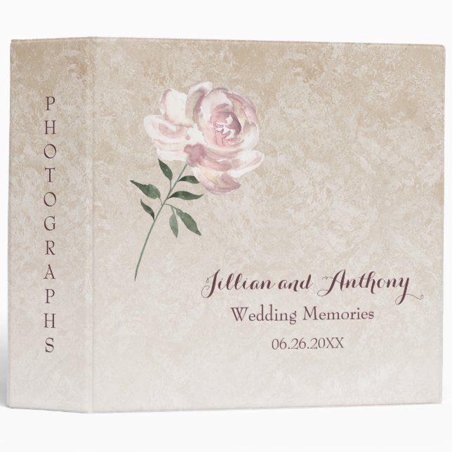 Pink Rose In Bloom Wedding Photos 3 Ring Binder (Front/Spine)