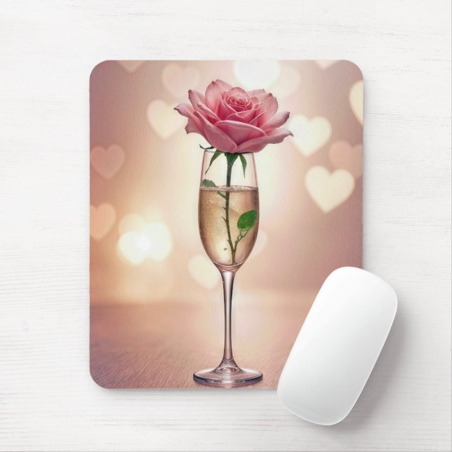 Pink Rose In Champagne Flute Mouse Pad (With Mouse)