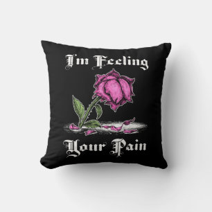 Pink Rose in Despair White Text Throw Pillow