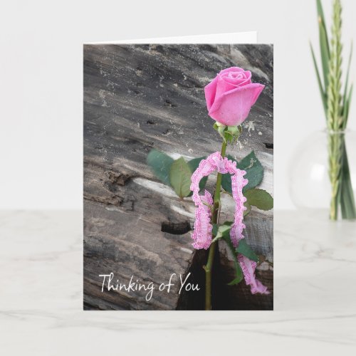 Pink Rose in Driftwood Thinking of You Card