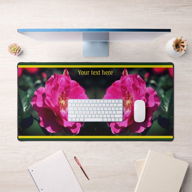 Pink Rose In Full Bloom Close Up Personalized Desk Mat (Office 1)
