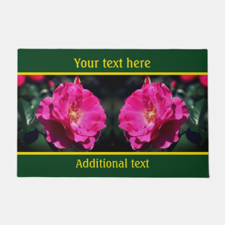 Pink Rose In Full Bloom Close Up Personalized Doormat