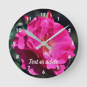 Pink Rose In Full Bloom Close Up Personalized Round Clock