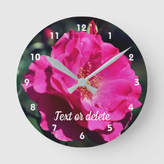 Pink Rose In Full Bloom Close Up Personalized Round Clock