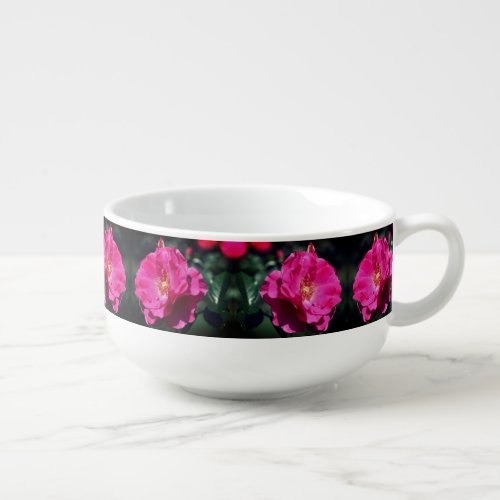 Pink Rose In Full Bloom Close Up Soup Mug