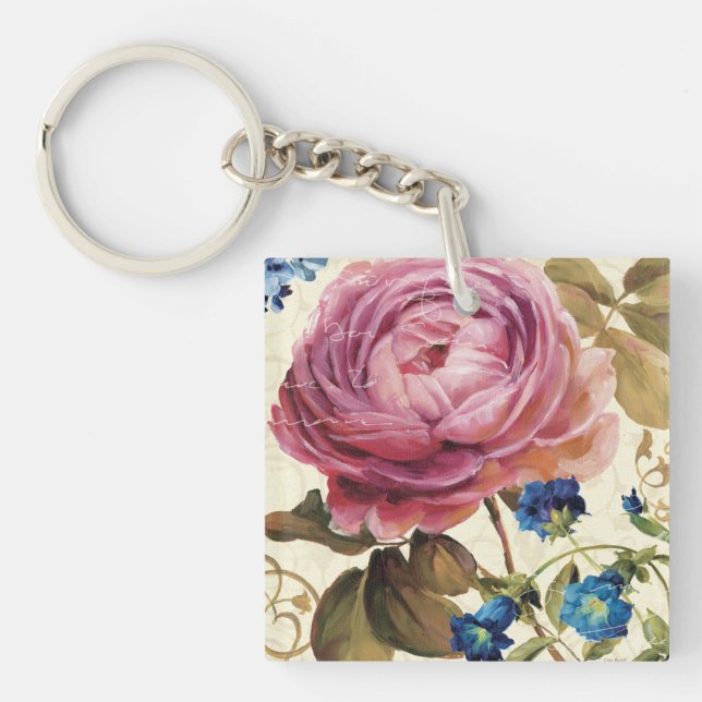 Pink Rose in Full Bloom Keychain (Front)