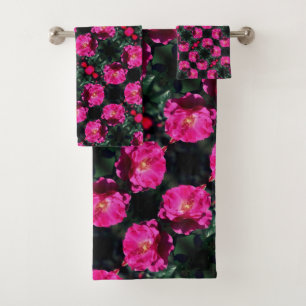 Pink Rose In Full Bloom Pattern  Bath Towel Set