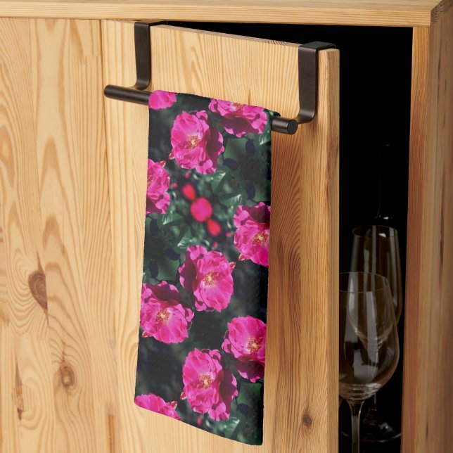 Pink Rose In Full Bloom Pattern  Kitchen Towel (Thirds Fold)