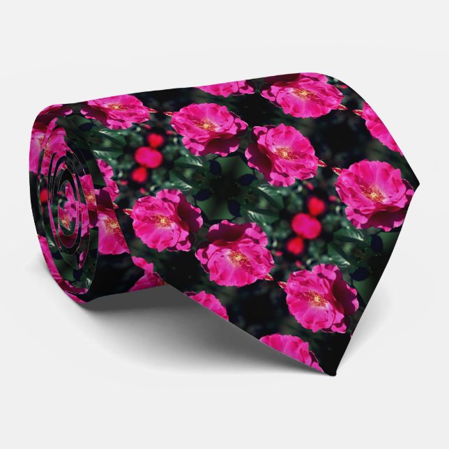 Pink Rose In Full Bloom Pattern   Neck Tie (Rolled)