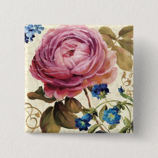 Pink Rose in Full Bloom Pinback Button (Front)