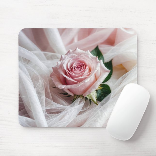 Pink Rose In Tulle Mouse Pad (With Mouse)