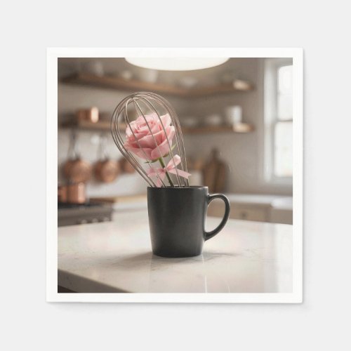 Pink Rose In Wire Whisk and Mug Napkins