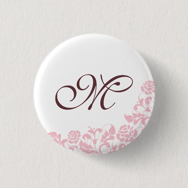 Pink Rose Lace Initial Script Monogram Button (Front)