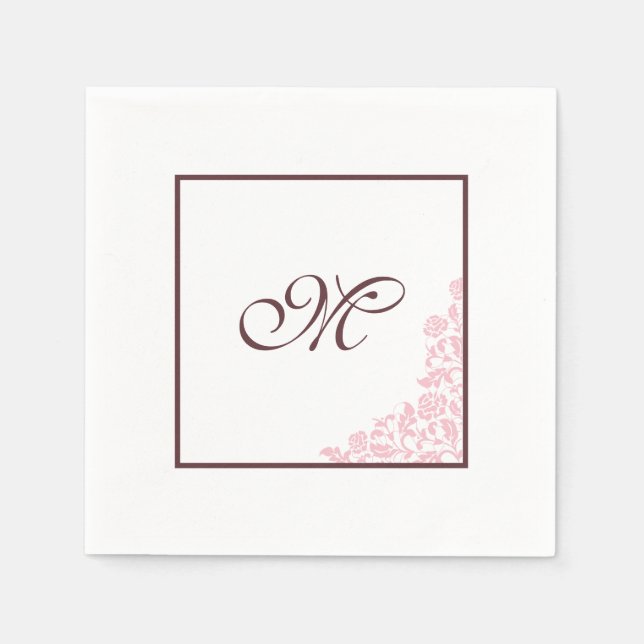 Pink Rose Lace Pattern | Script Initial Monogram Napkins (Front)