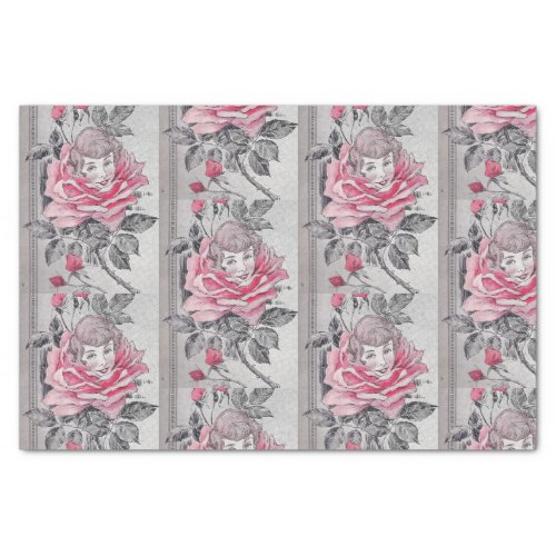 Pink Rose Lady Tissue Paper  Grey