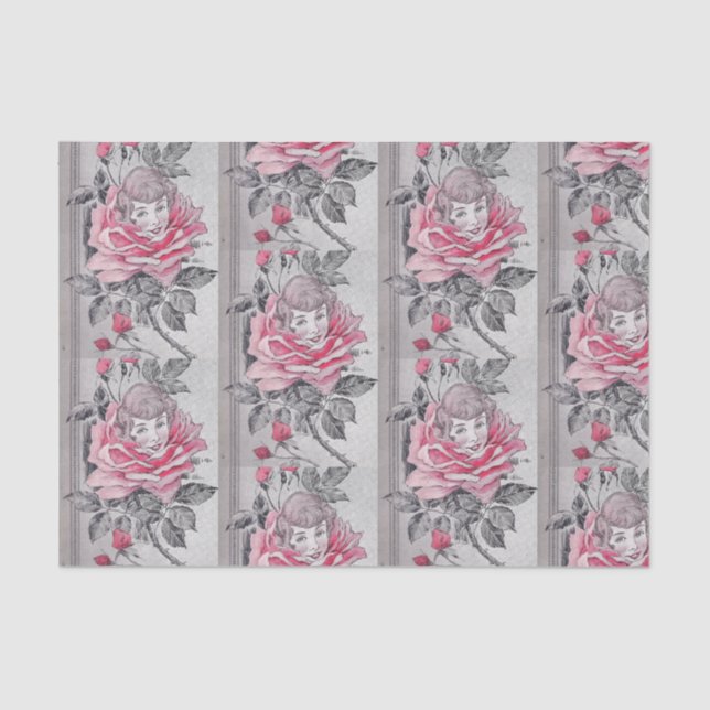 Pink Rose Lady Tissue Paper | Grey (Front)