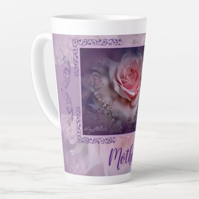 Pink Rose Latte Mug (Left Angle)