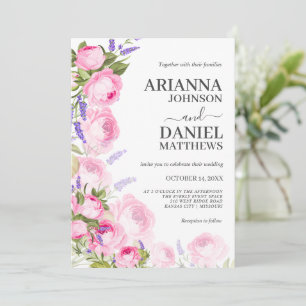 Pink Rose & Lavender Floral Invitation