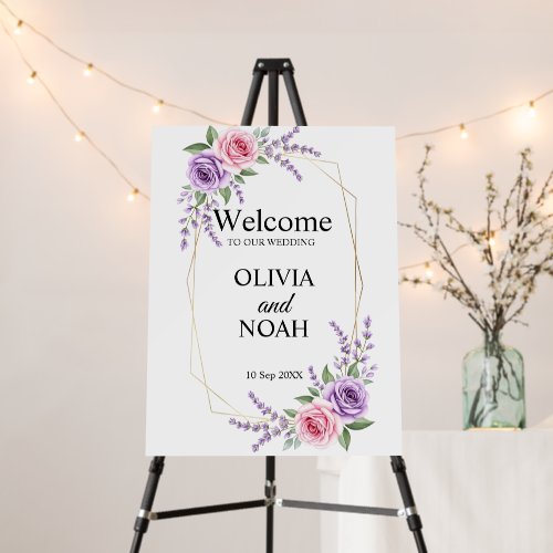 Pink Rose Lavender Geometric Wedding Welcome Sign