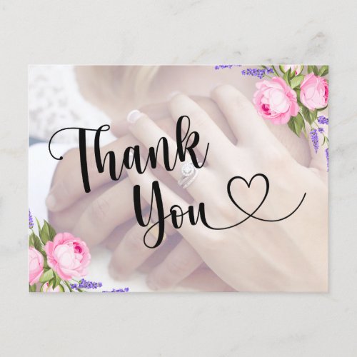 Pink Rose  Lavender Photo Thank You Postcard