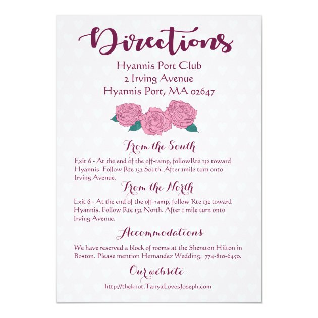 Pink Rose Lavender Purple Heart Directions Wedding Card
