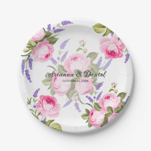 Pink Rose & Lavender Wedding Paper Plates