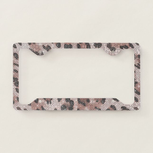 Pink Rose Leopard Animal Print Sparkle License Plate Frame (Front)