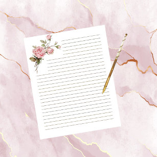 Pink Rose Lined Paper