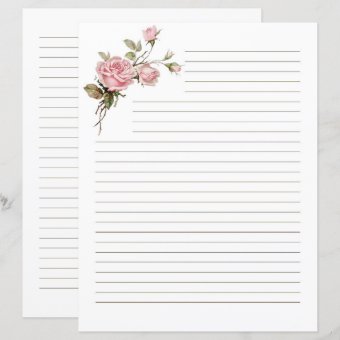 Pink Rose Lined Paper | Zazzle