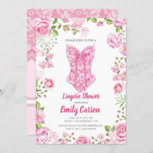 Pink rose lingerie shower. Elegant bridal party Invitation