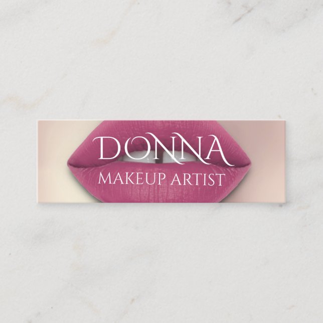  Pink Rose Lips QR Code Logo Makeup Lipstick Gloss Mini Business Card (Front)