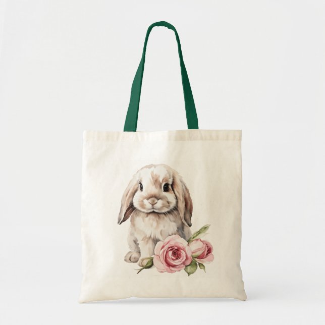 Pink Rose Lop Bunny Rabbit Tote Bag (Front)