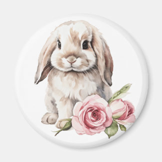Pink rose Lop Eared Bunny Rabbit Magnet