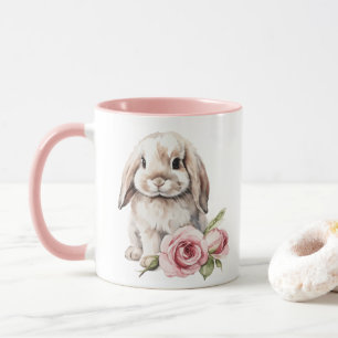 Pink Rose Lop Eared Bunny Rabbit Mug