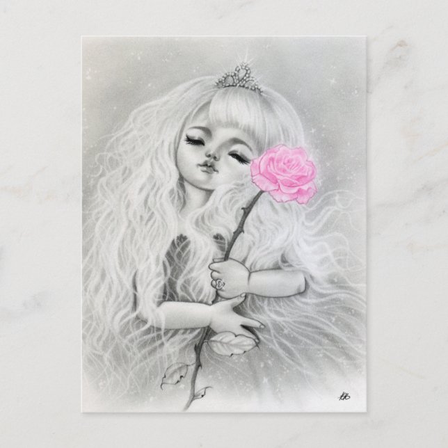 Pink Rose Love  Dreamy Girl Big Eye Art Postcard (Front)
